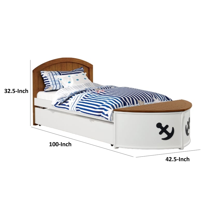 Pemberly Row Twin Captain Bed with Trundle in White and Oak Brown