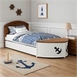 Pemberly Row Twin Captain Bed with Trundle in White and Oak Brown