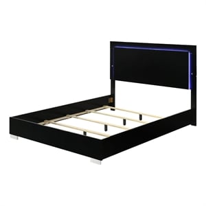 Pemberly Row Queen Size Bed with LED Headboard in Piano Black