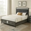Pemberly Row Full Size Bed with Padded Headboard and Drawers in Gray