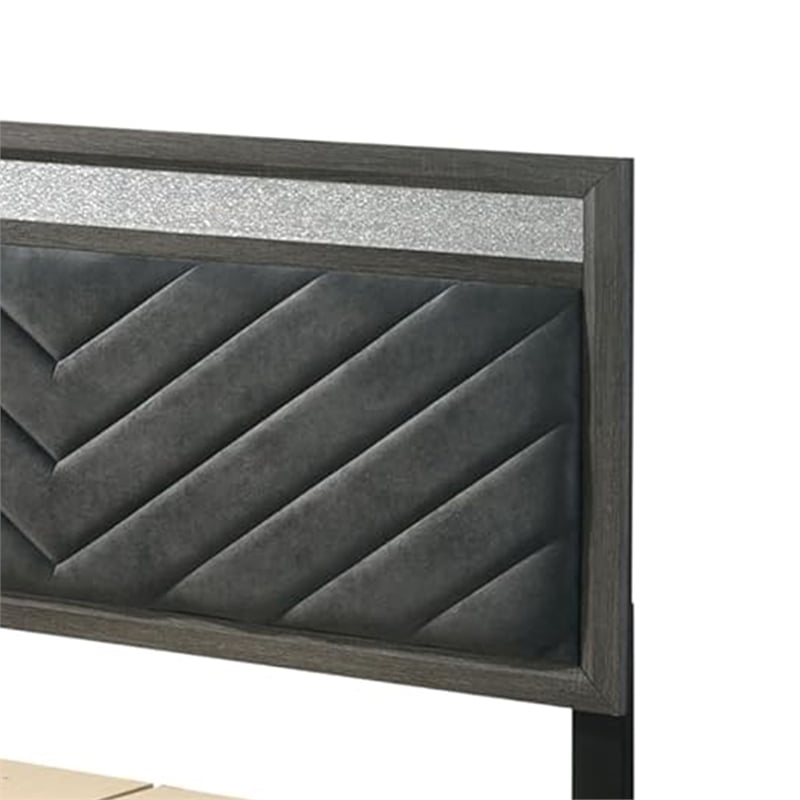 Pemberly Row Full Size Bed with Padded Headboard and Drawers in Gray