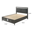 Pemberly Row Full Size Bed with Padded Headboard and Drawers in Gray