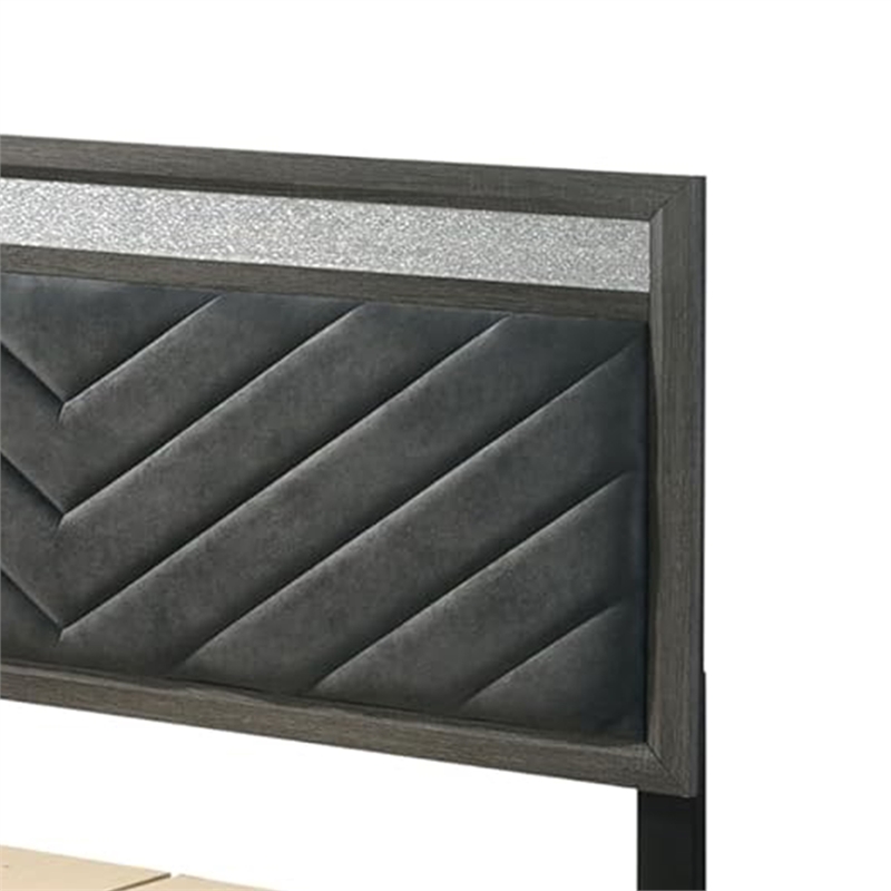 Pemberly Row Full Size Bed with Padded Headboard and Drawers in Gray