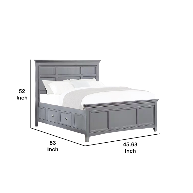 Pemberly Row Twin Bed with Crown Molding and Storage Drawers in Gray