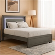 Pemberly Row Queen Size Bed with LED Panel Headboard in Metallic Gray
