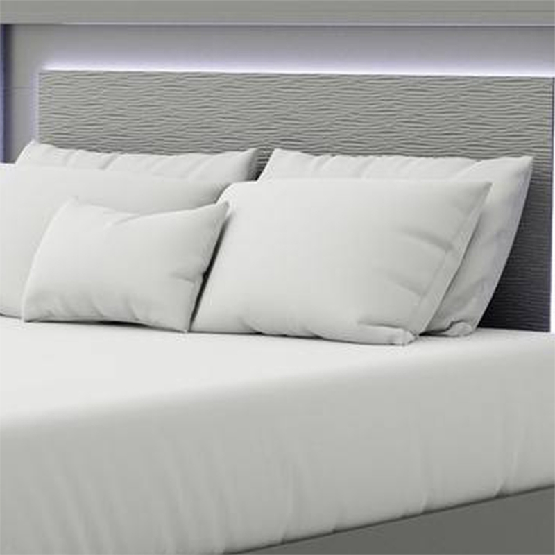 Pemberly Row Queen Size Bed with LED Panel Headboard in Metallic Gray