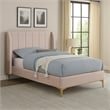 Pemberly Row Twin Size Bed with Tufted Wingback Headboard in Light Pink