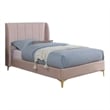 Pemberly Row Twin Size Bed with Tufted Wingback Headboard in Light Pink