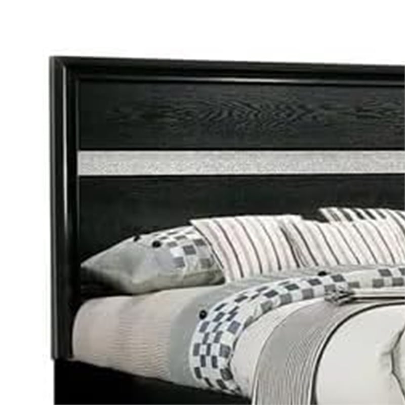 Pemberly Row Contemporary Queen Size Bed with Footboard Drawers in Black