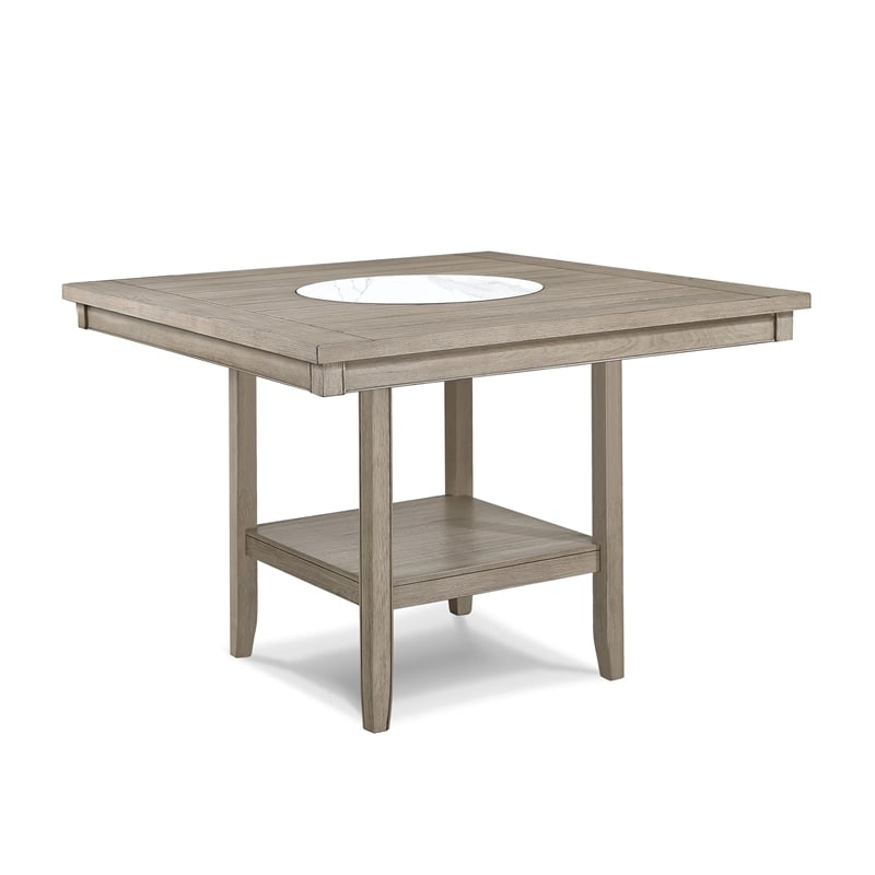 Pemberly Row 48-Inch Counter Height Table with Faux Marble Lazy Susan