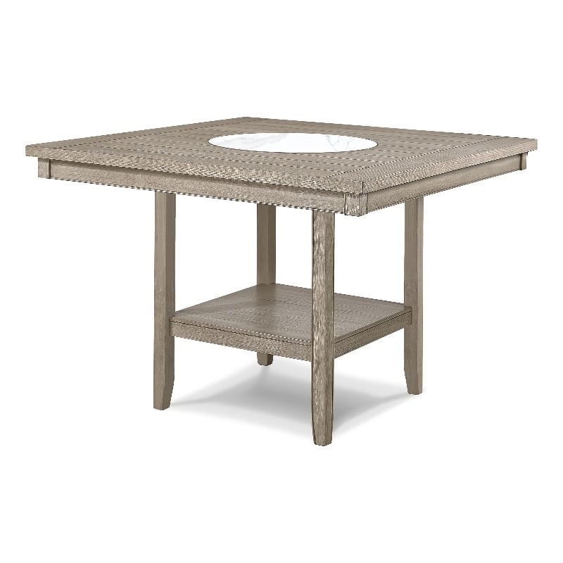 Pemberly Row 48-Inch Counter Height Table with Faux Marble Lazy Susan