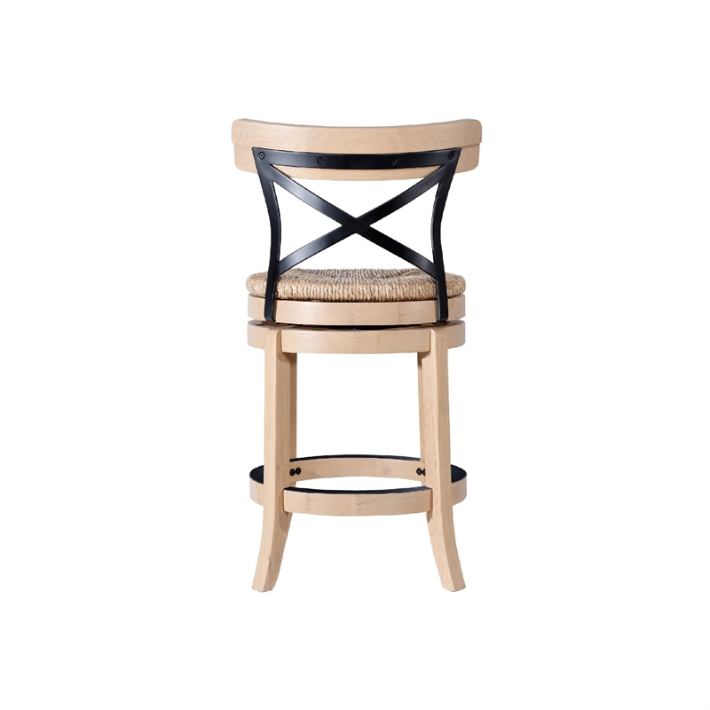 Pemberly Row Swivel Counter Chair with Black Metal Cross Back in Oak Brown