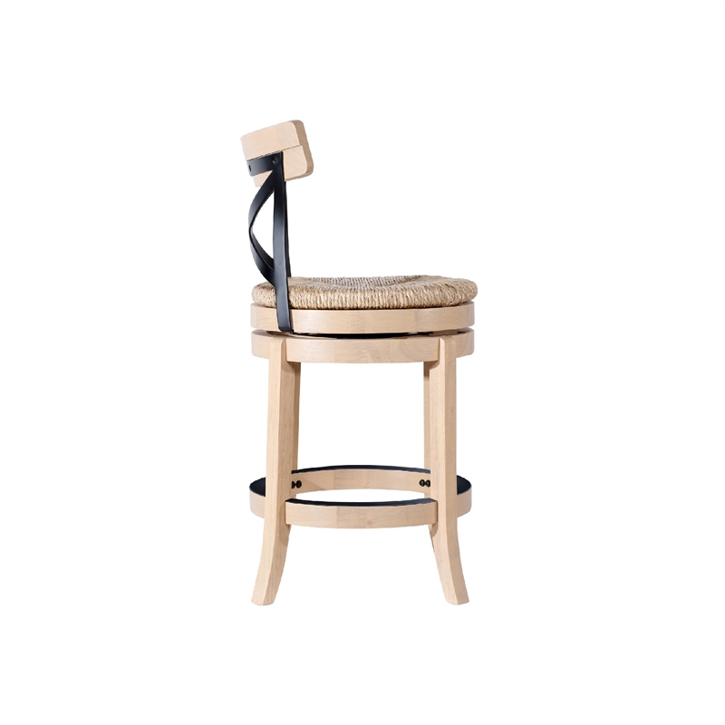 Pemberly Row Swivel Counter Chair with Black Metal Cross Back in Oak Brown