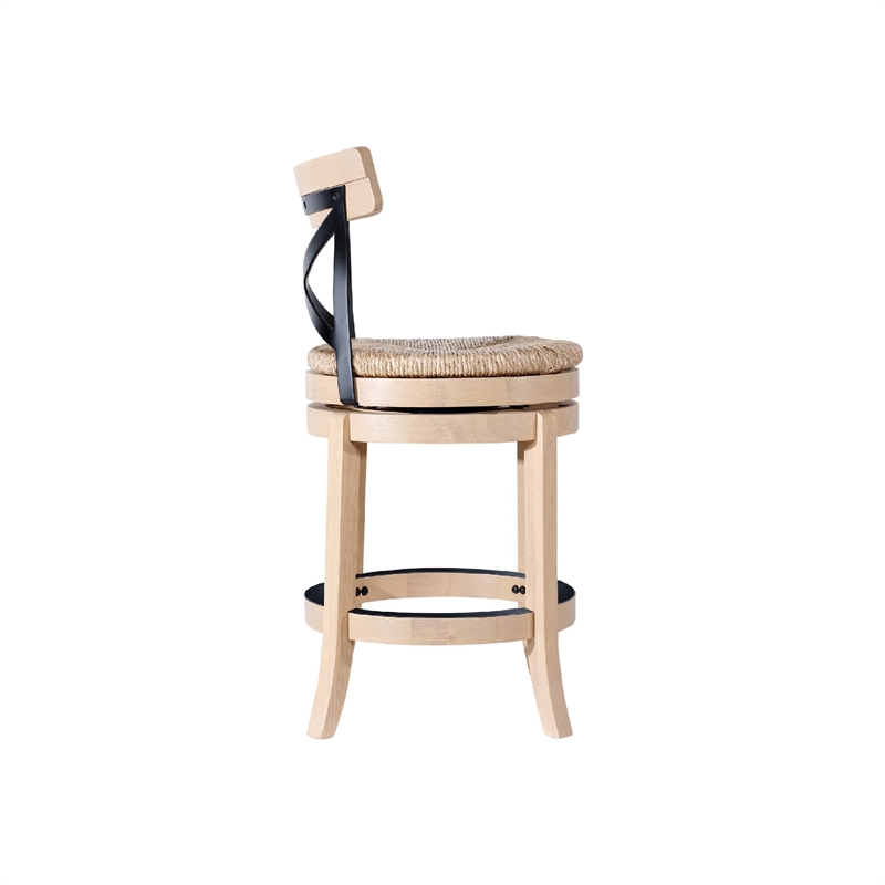Pemberly Row Swivel Counter Chair with Black Metal Cross Back in Oak Brown