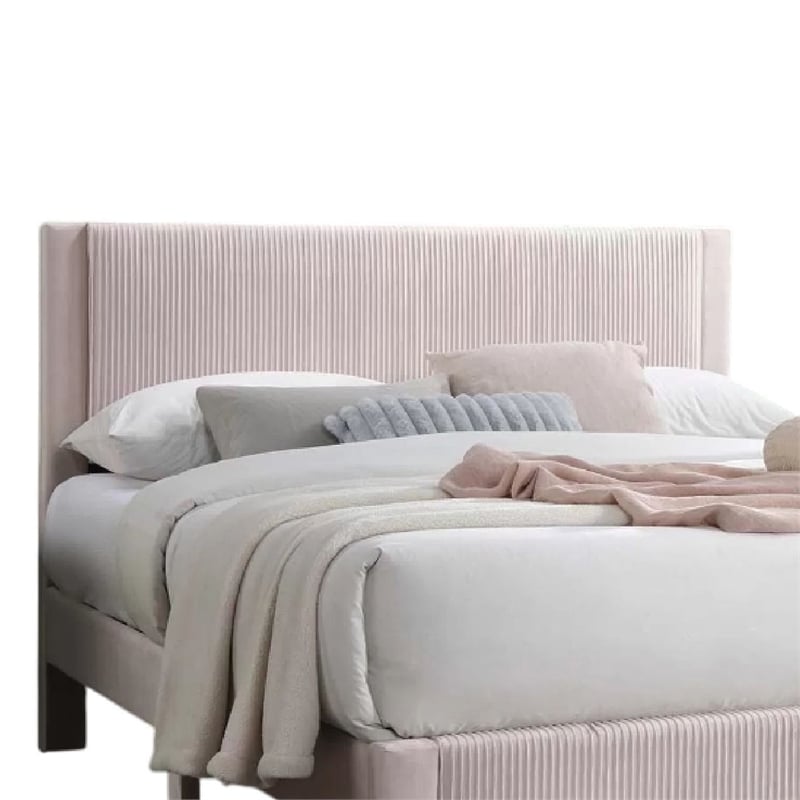Pemberly Row Full Platform Bed with Drawer in Light Pink Corduroy