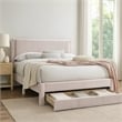 Pemberly Row Full Platform Bed with Drawer in Light Pink Corduroy