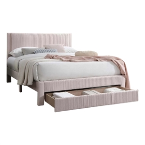 Pemberly Row Full Platform Bed with Drawer in Light Pink Corduroy