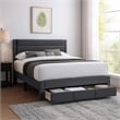 Pemberly Row Full Platform Bed with Drawer in Charcoal Gray Corduroy