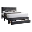 Pemberly Row Full Platform Bed with Drawer in Charcoal Gray Corduroy