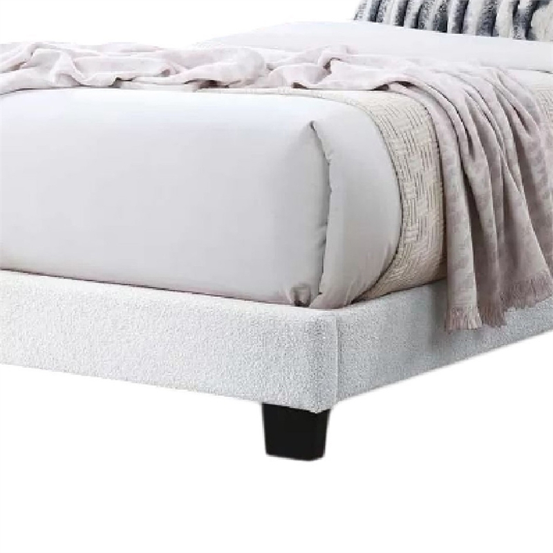 Pemberly Row Twin Platform Bed with LED Headboard in White Wool