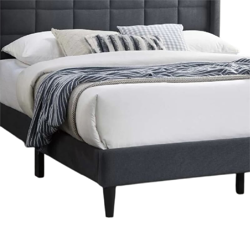 Pemberly Row Full Platform Bed with Wingback Headboard in Charcoal Linen