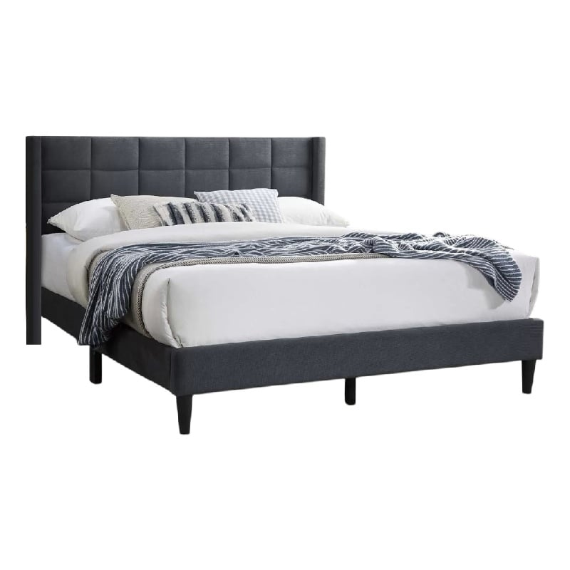 Pemberly Row Full Platform Bed with Wingback Headboard in Charcoal Linen