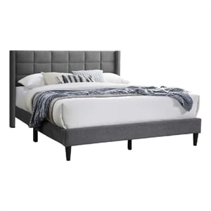 Pemberly Row Full Platform Bed with Wingback Headboard in Light Gray Linen