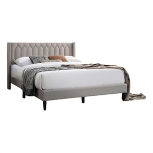 Pemberly Row Full Platform Bed with Tufted Wingback Headboard in Brown Burlap