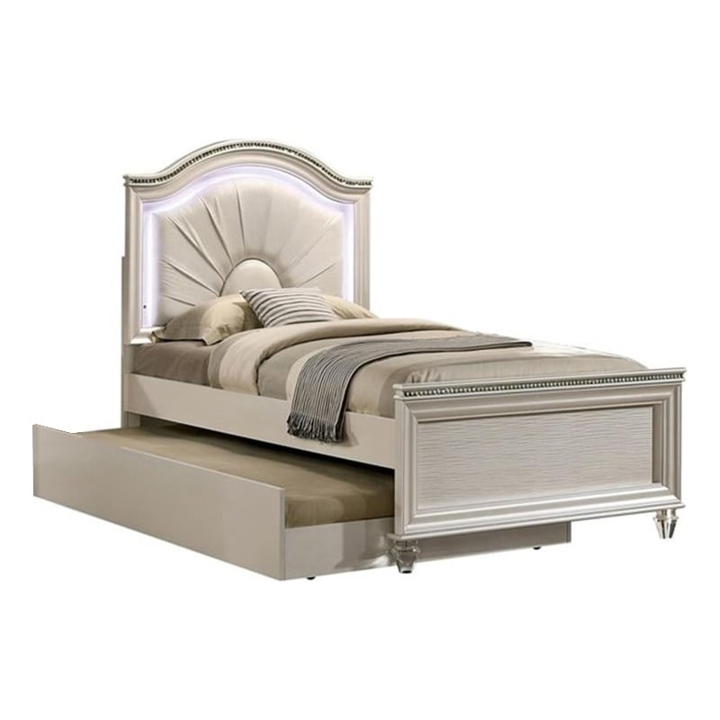 Pemberly Row Twin Size Bed with Radial Arch Headboard in Pearl White