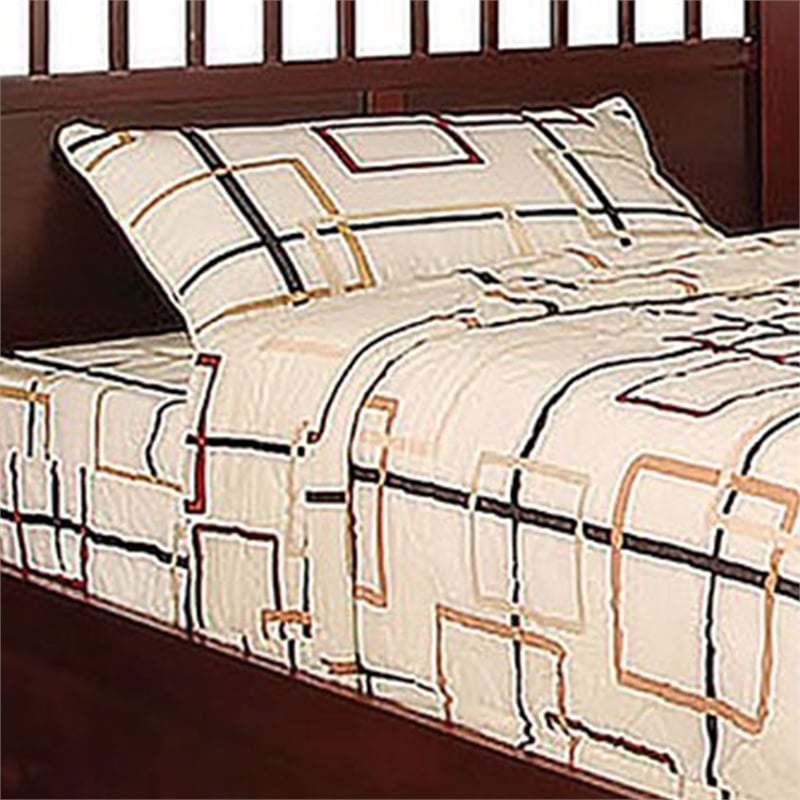 Pemberly Row Twin Size Bed with Slatted Headboard and Drawers in Cherry Brown