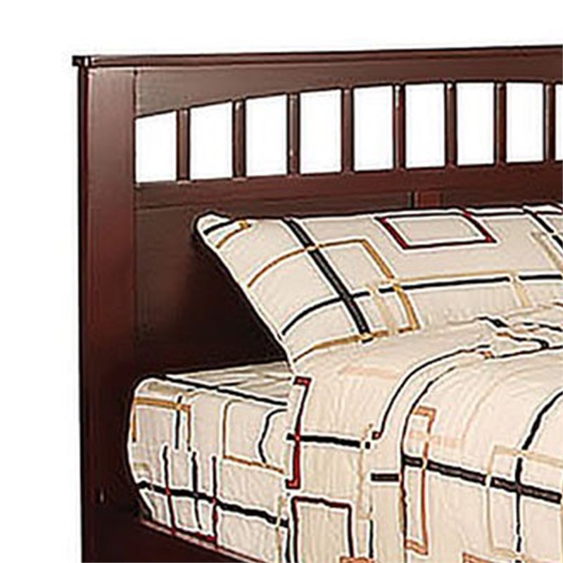 Pemberly Row Twin Size Bed with Slatted Headboard and Drawers in Cherry Brown