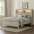 Pemberly Row Queen Size Bed with Headboard Shelves in White Wash