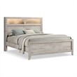 Pemberly Row Queen Size Bed with Headboard Shelves in White Wash
