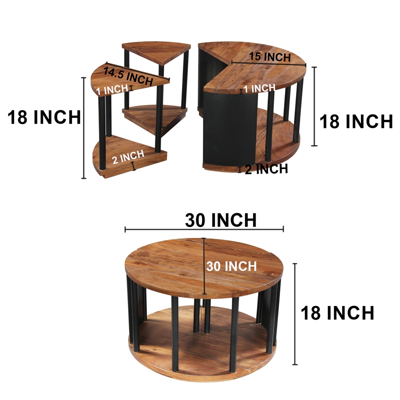 Pemberly Row 30-Inch Round Coffee Table with 3-Piece Split Design