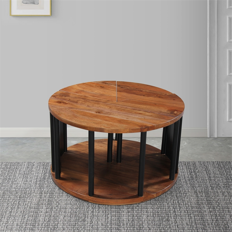 Pemberly Row 30-Inch Round Coffee Table with 3-Piece Split Design