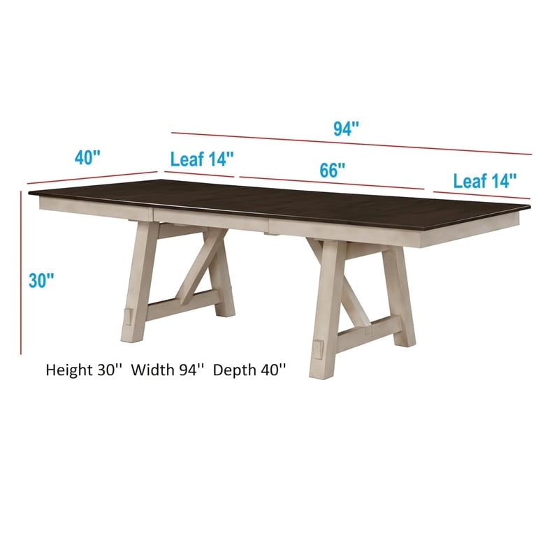 Pemberly Row Extendable Dining Table with 2 Leaves in Gray and Antique White
