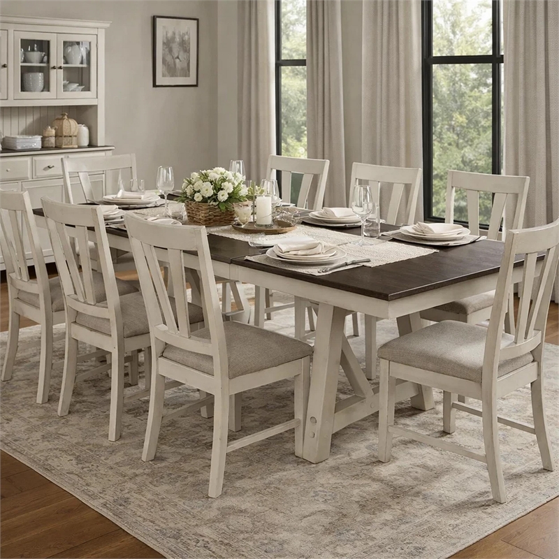Pemberly Row Extendable Dining Table with 2 Leaves in Gray and Antique White