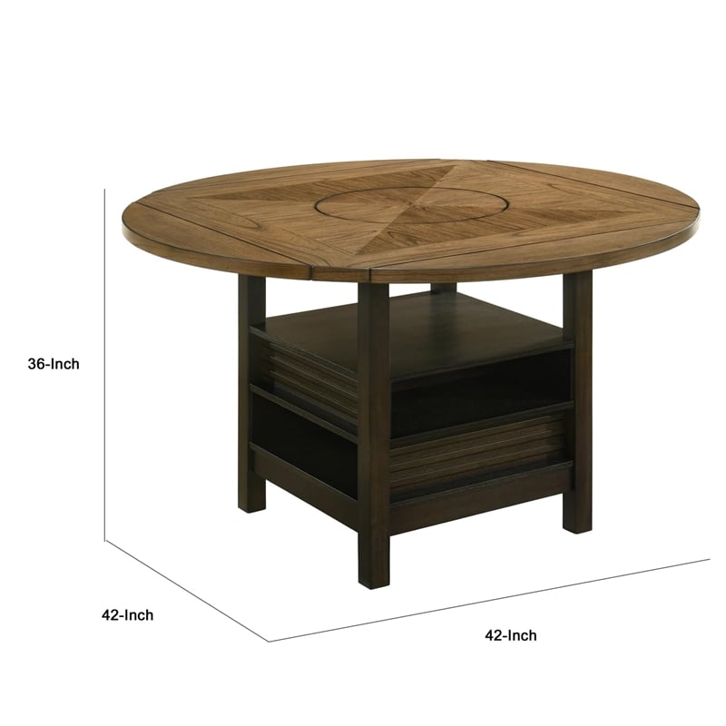 Pemberly Row Counter Height Table with Lazy Susan and Shelves in Black and Brown