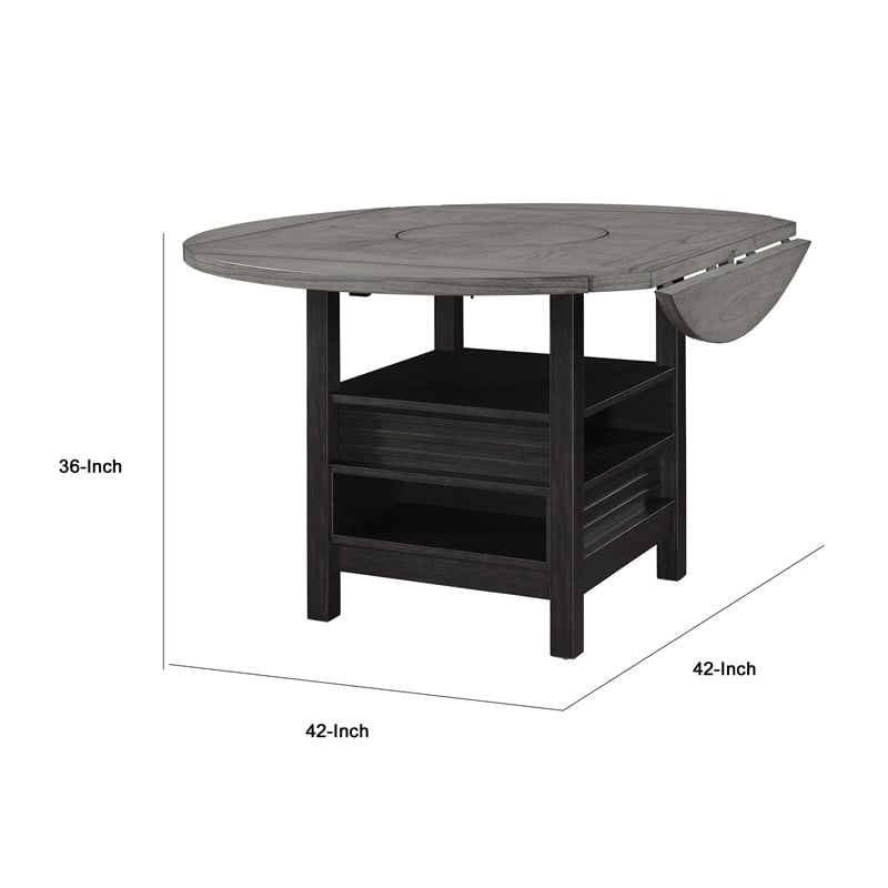 Pemberly Row Extendable Counter Height Table with Lazy Susan in Black and Gray