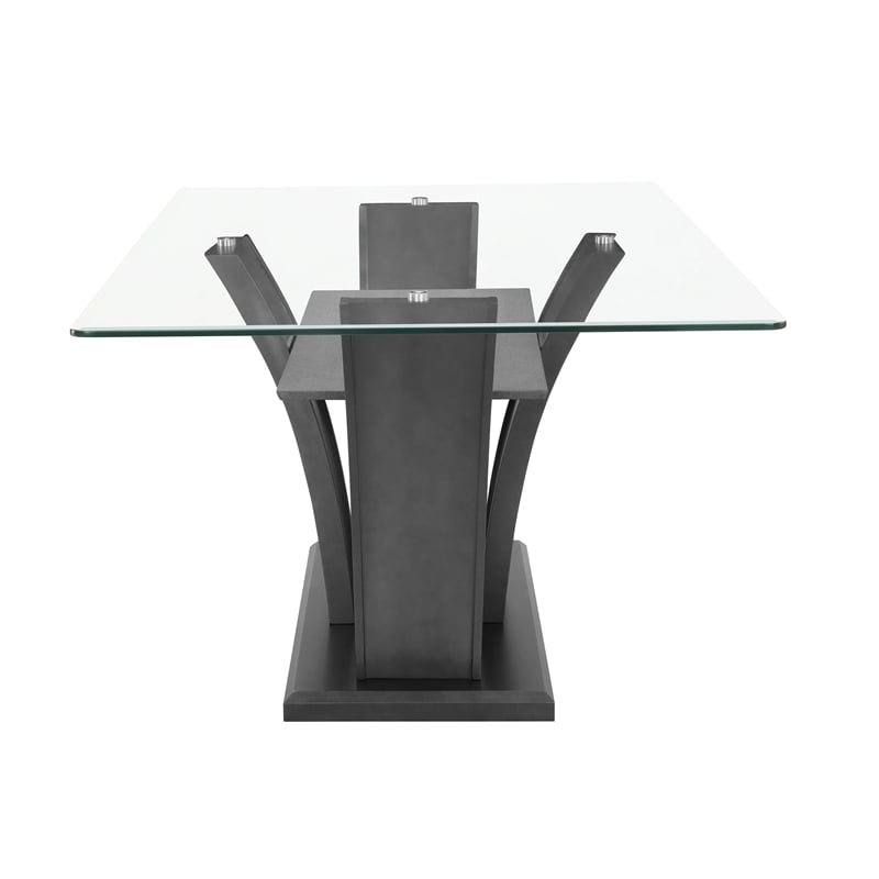 Pemberly Row 72-Inch Glass Top Dining Table with Pedestal in Dark Gray