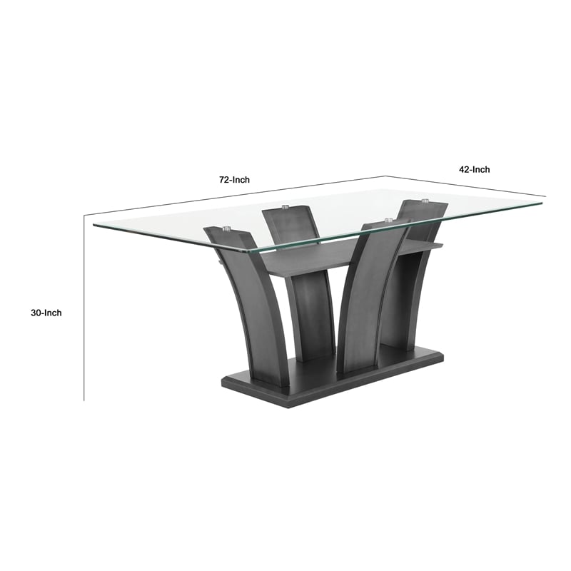 Pemberly Row 72-Inch Glass Top Dining Table with Pedestal in Dark Gray