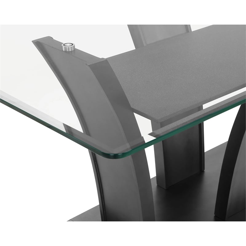 Pemberly Row 72-Inch Glass Top Dining Table with Pedestal in Dark Gray
