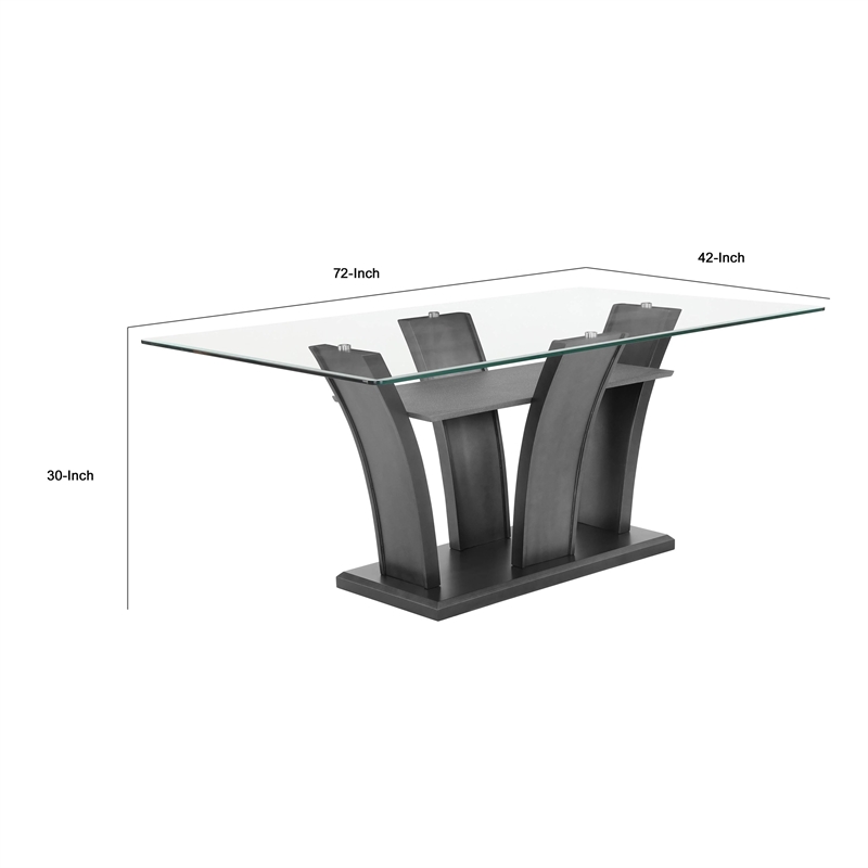 Pemberly Row 72-Inch Glass Top Dining Table with Pedestal in Dark Gray