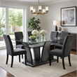 Pemberly Row 72-Inch Glass Top Dining Table with Pedestal in Dark Gray