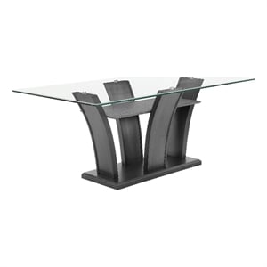 Pemberly Row 72-Inch Glass Top Dining Table with Pedestal in Dark Gray