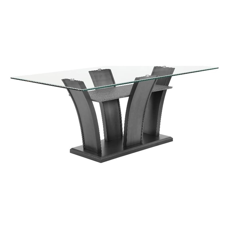 Pemberly Row 72-Inch Glass Top Dining Table with Pedestal in Dark Gray