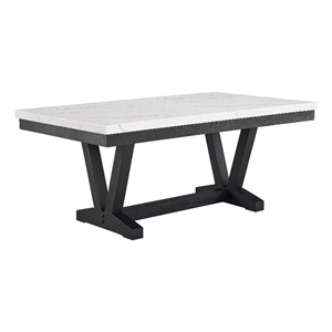 Pemberly Row 72-Inch Dining Table with White Faux Marble Top and Trestle Base