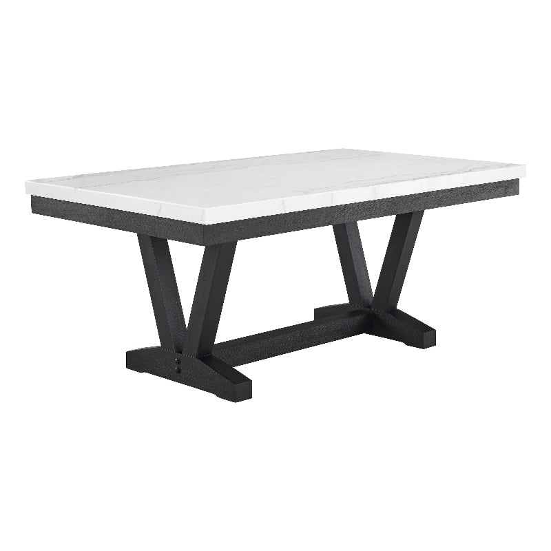Pemberly Row 72-Inch Dining Table with White Marble Top and Black Trestle Base