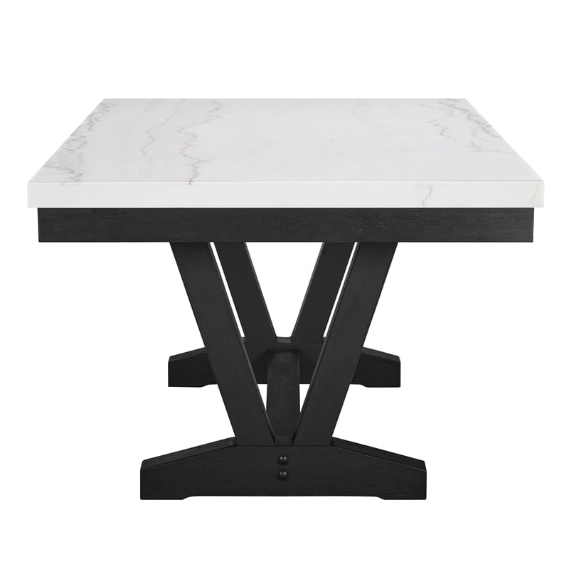 Pemberly Row 72-Inch Dining Table with White Marble Top and Black Trestle Base
