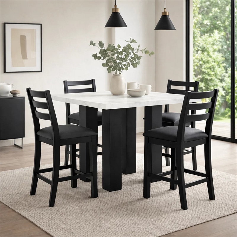 Pemberly Row 48-Inch Counter Height Table with Faux Marble Top in Black